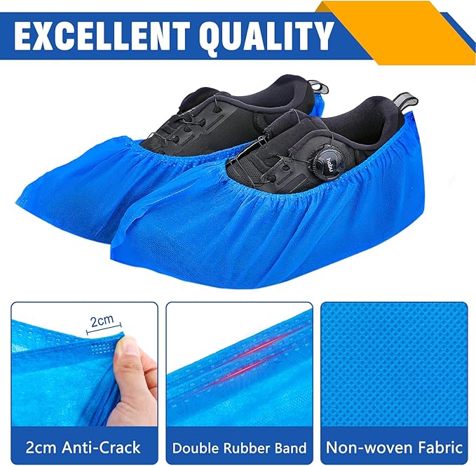 600 Pack(300 Pairs) Shoe Covers Disposable, Non-woven Fabric Shoes Covers for Indoor, Blue Durable & Reusable Disposable Boot & Shoe Covers, Larger Size Fits Various Shoes