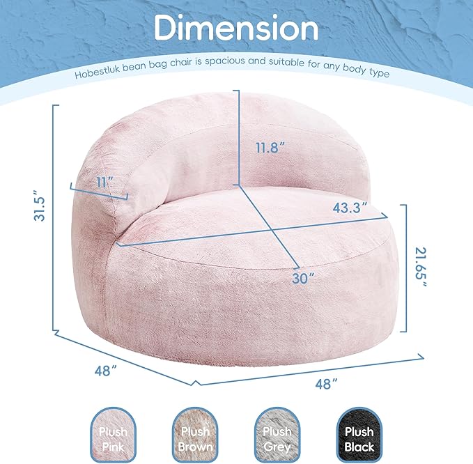 Hobestluk Bean Bag Chair Giant Bean Bag Chairs for Adults Big Bean Bag Chair with Memory Foam Filler Adults Large Beanbag with Faux Fur Cover for Bedroom (Plush Pink,Oversize)
