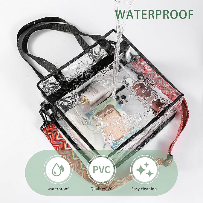 BAGAIL Clear Bags 12x6x12 Stadium Approved Clear Tote Bag with Zipper Closure Crossbody Shoulder Bag with Adjustable Strap