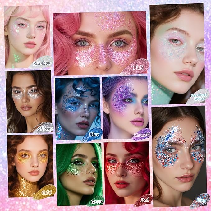 Rainbow Face and Body Glitter Stick for Sparkling Makeup, Hair Glitter Accessories for Women, Highlighting Stick for Fairy Dust Makeup, Cheerful Face Glitter for Festive Parties and Carnivals