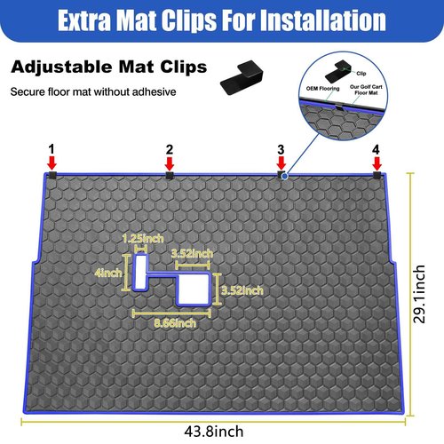Golf Cart Mat for Club Car Ds Floor Liner Unique Cube Square Patent Design Fits Club Car DS 1982-2013 / Villager 1982-2018 Blue Trim