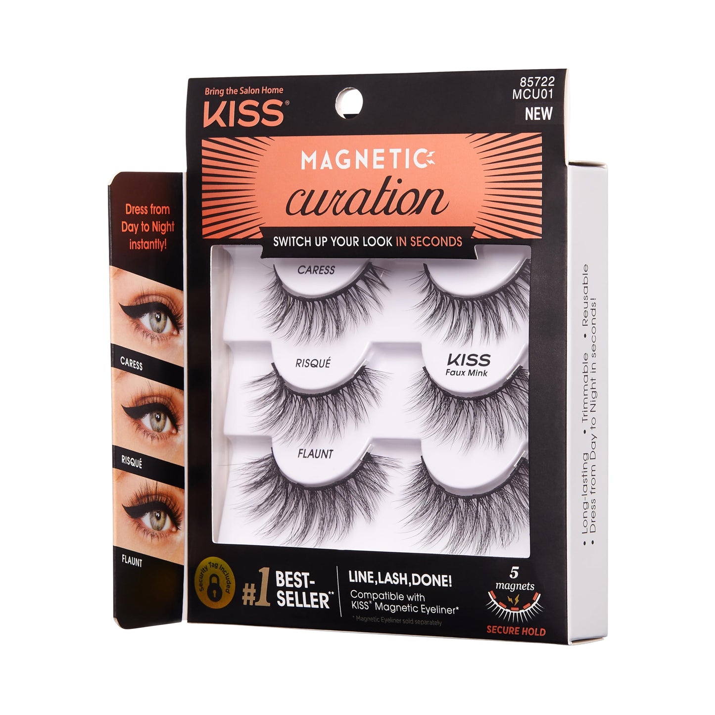 KISS Magnetic Curation False Eyelashes, 3 Pair with 5 Double Strength Magnets, Wind Resistant, Dermatologist Tested, Last Up To