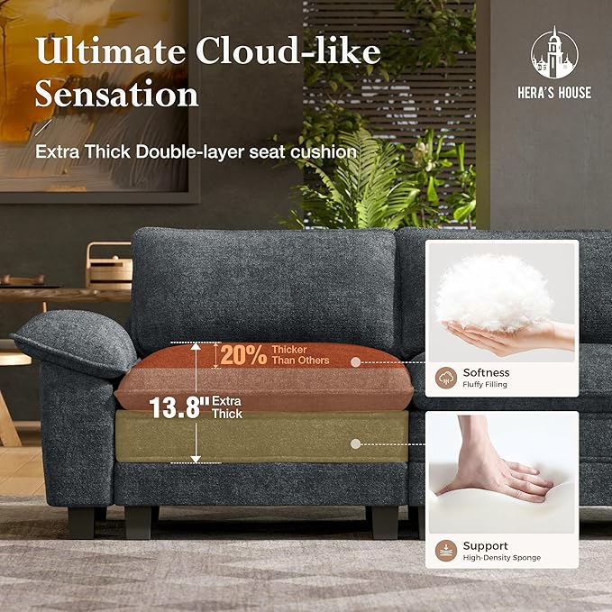 HERA'S HOUSE 158" Modular Sectional Sofa, Oversized Couches for Living Room, Comfy Cloud Couch 4-Seater Deep Seat Sofa with Throw Pillow, Chenille Blue