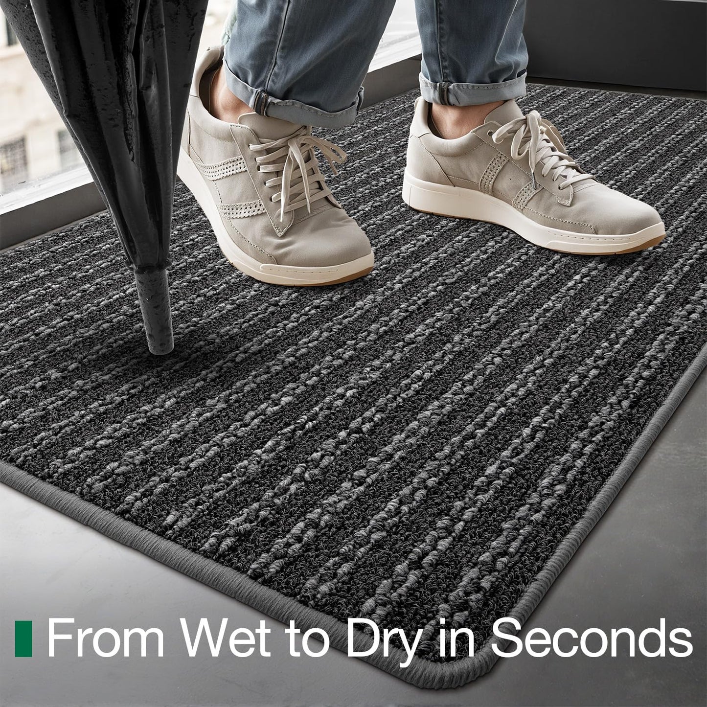 LUMI Ultra Thin Door Mat Indoor Entrance, Washable Entryway Mat with Non Slip Rubber Backing, Stain&Fade Resistant Doormat for Floor, Hallway, Porch, 20"x32", Grey Line