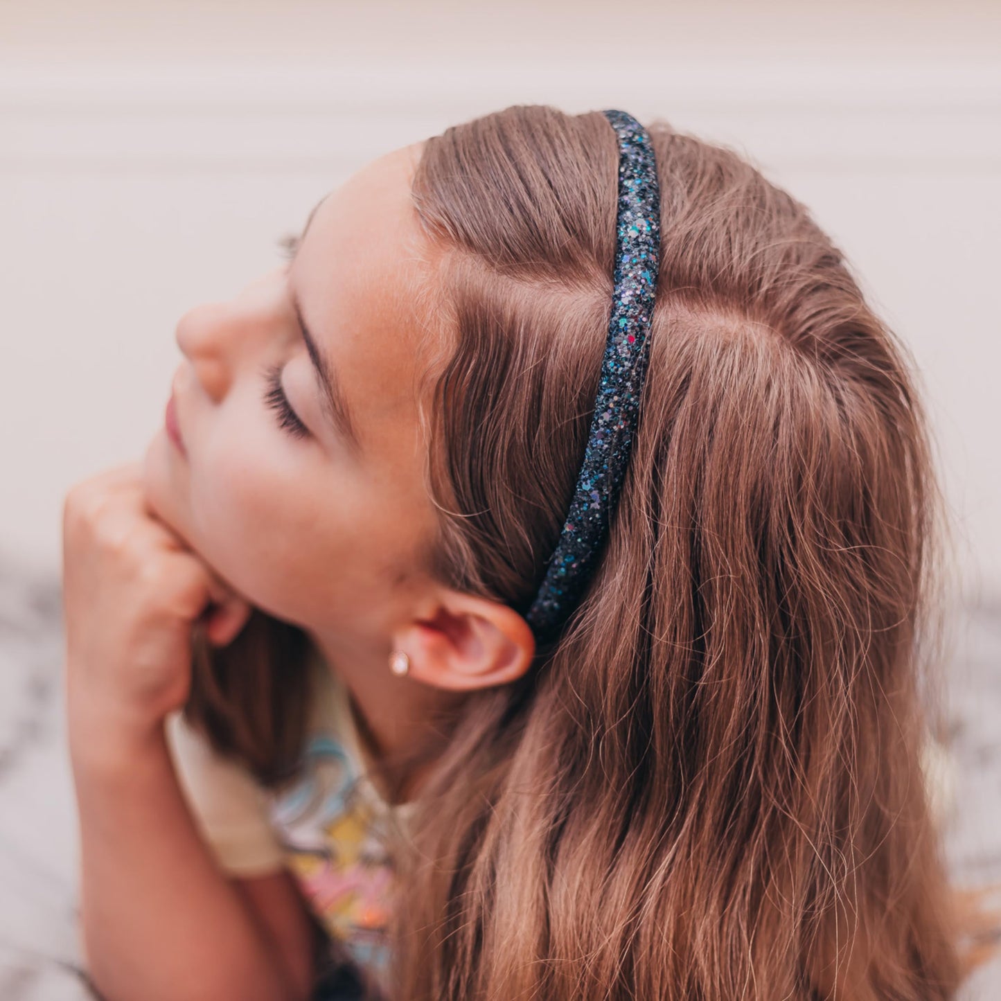 FROG SAC 6 Headbands for Girls - Thin Glitter Head Bands for Kids, Sparkle Hair Band Accessories for Toddlers, Cute Little Girl Headband Set, Sparkly Tween Easter Basket Fillers Stocking Stuffers