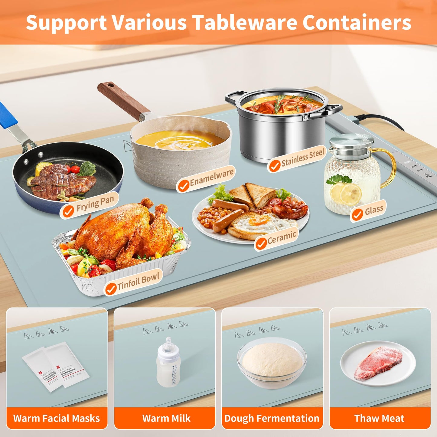 Food Warming Mat Electric Warming Tray, Fast Full Surface Heating with 3 Temperature Level, Rollable Silicone Heating Pad Food Warmer for Parties, Gatherings, Buffet, Countertop, Daily Use