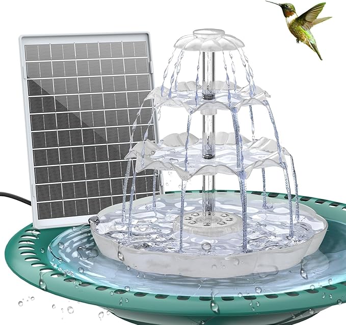 AISITIN 3 Tiered Bird Bath with 6.5W Solar Water Pump, Upgraded Solar Bird Bath Fountains with Lights, Detachable DIY Sola...