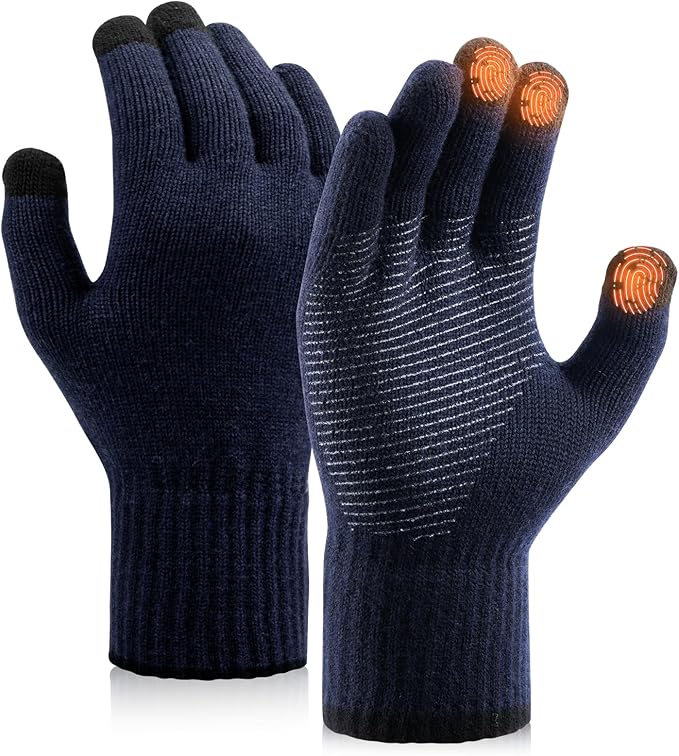 Merino Wool Gloves for Men Women Touch Screen Warm Anti-Slip Glove Liners Thermal for Driving Hiking