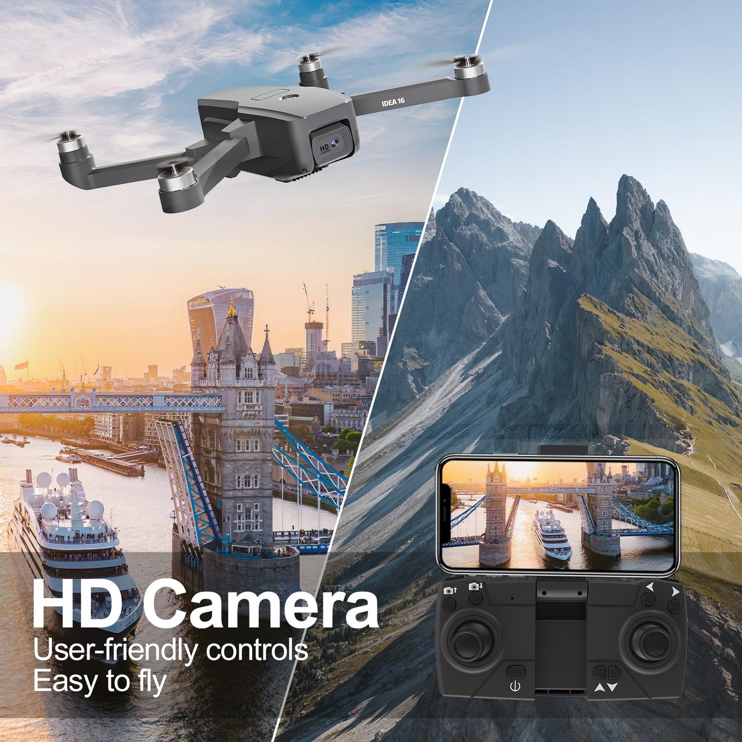 TTROARDS 16P Brushless Motor Drone with 1080p Camera for Adults 5G Wifi Adjustable Lens One Touch Takeoff/Landing Altitude Hold Mini Foldable Drone with 2 Batteries RC Quadcopter Toys Gift for
