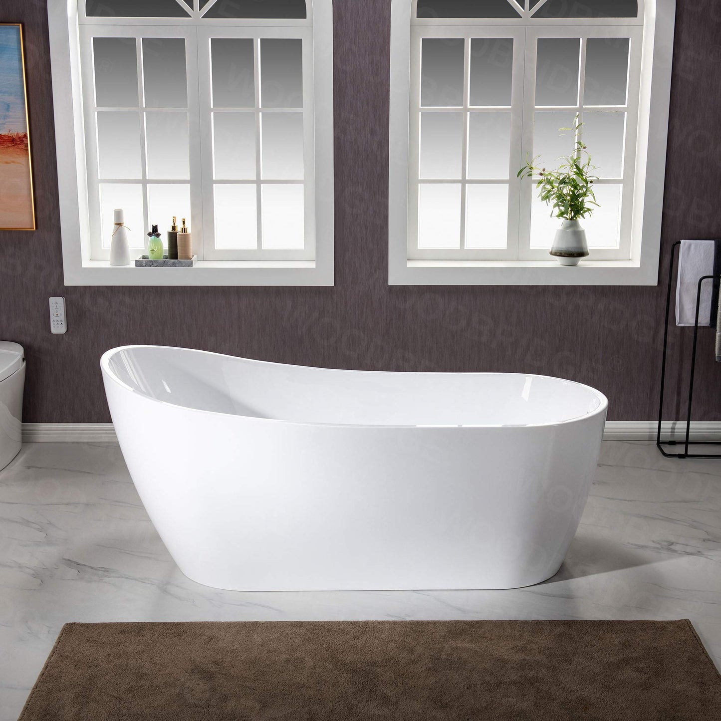 WOODBRIDGE 67"Freestanding White Acylic Soaking Bathtub with Brushed Gold Drain and Overflow,BTA1508 -BG-Drain &O