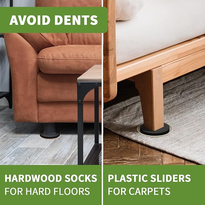 COVERCORNER Furniture Sliders for Hardwood Floors, Furniture Sliders for Carpeted Floors, 8 PCS 4 3/4 inch Combo Pack, Sliders for Moving Furniture, Furniture Movers Sliders
