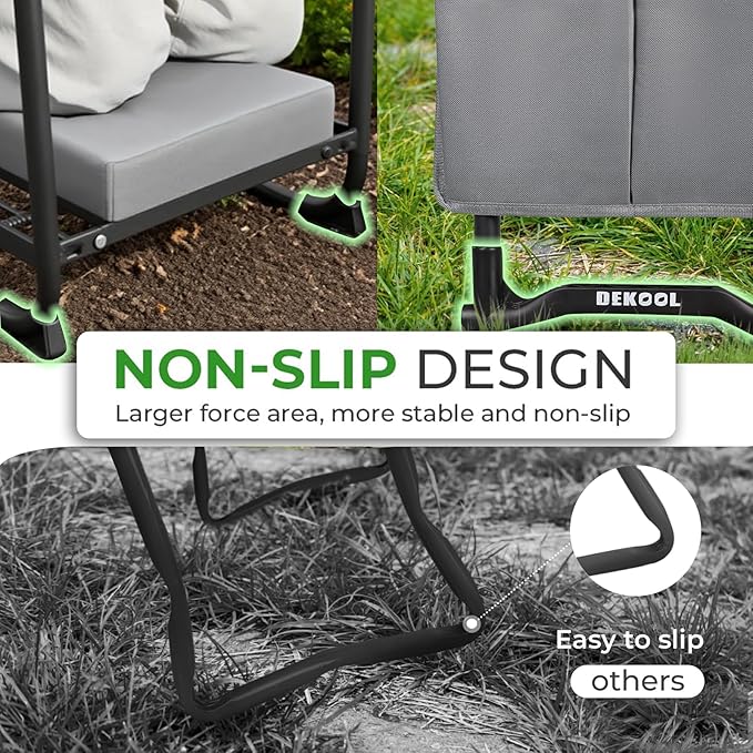 Dekool Garden Kneeler and Seat with Upgraded Wide & 3" Thick Kneeling Pad, Heavy Duty Garden Stool with 2 Large Tool Bags, Portable Bench for Weeding, Gardening Gifts for Women, Men, Seniors, Grey