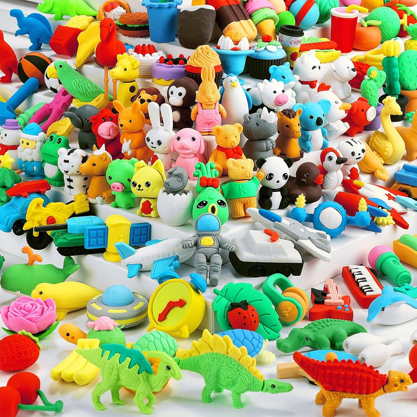 150Pcs Animal Erasers Kids Desk Pets Pencil Erasers 3D Puzzle Bulk Mini Animal Food Eraser Toys Fun Cute Eraser for Classroom Rewards, Game Prizes, Treasure Box, Easter Egg Fillers