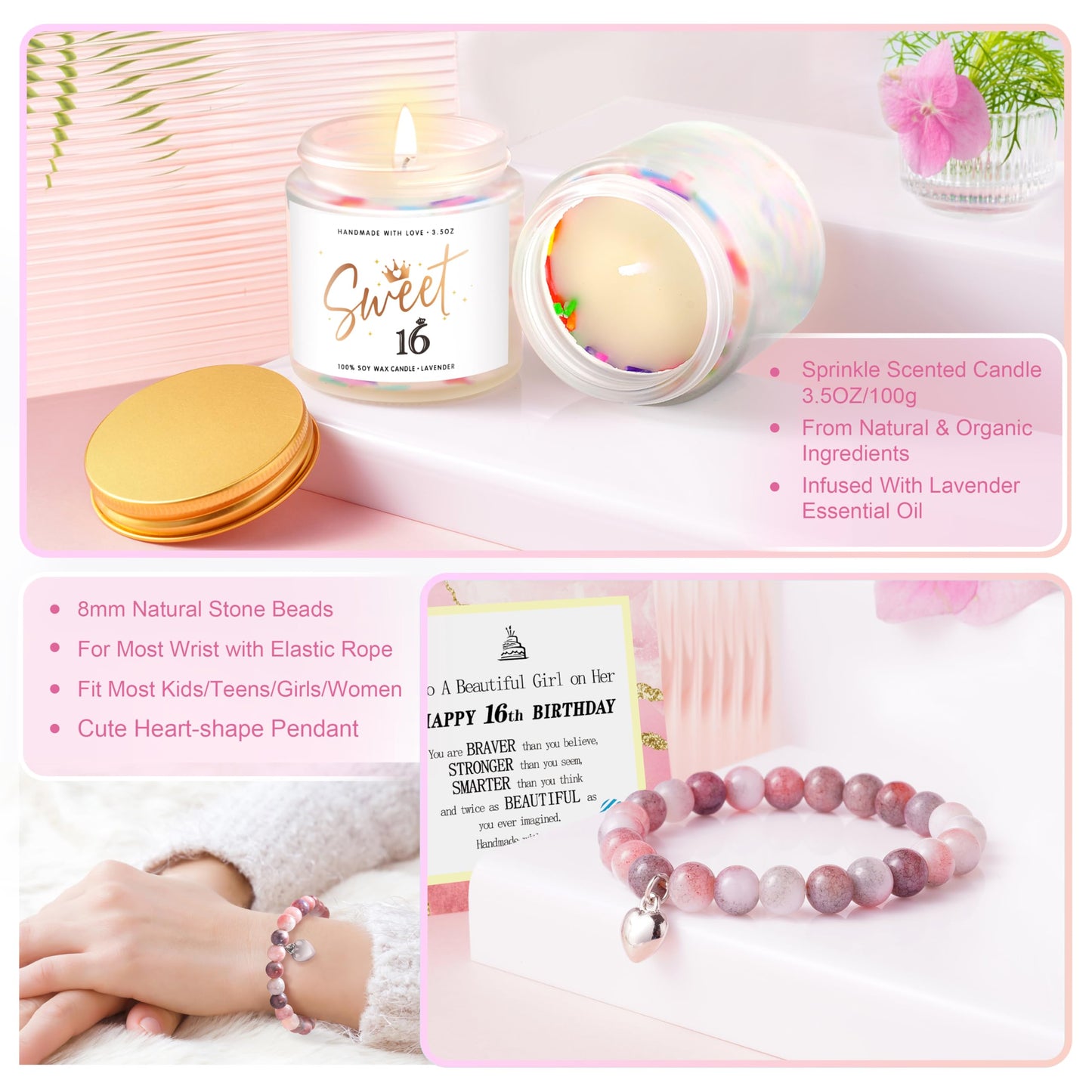 Jumway Birthday Gift Box for 16 Girls - Luxury Pink Teen Milestone Kit with 'Sweet 16' Cup, Rose Gold Mirror, Spa Set - Perfect 16th Birthday Present for Daughter, Sister, Friends