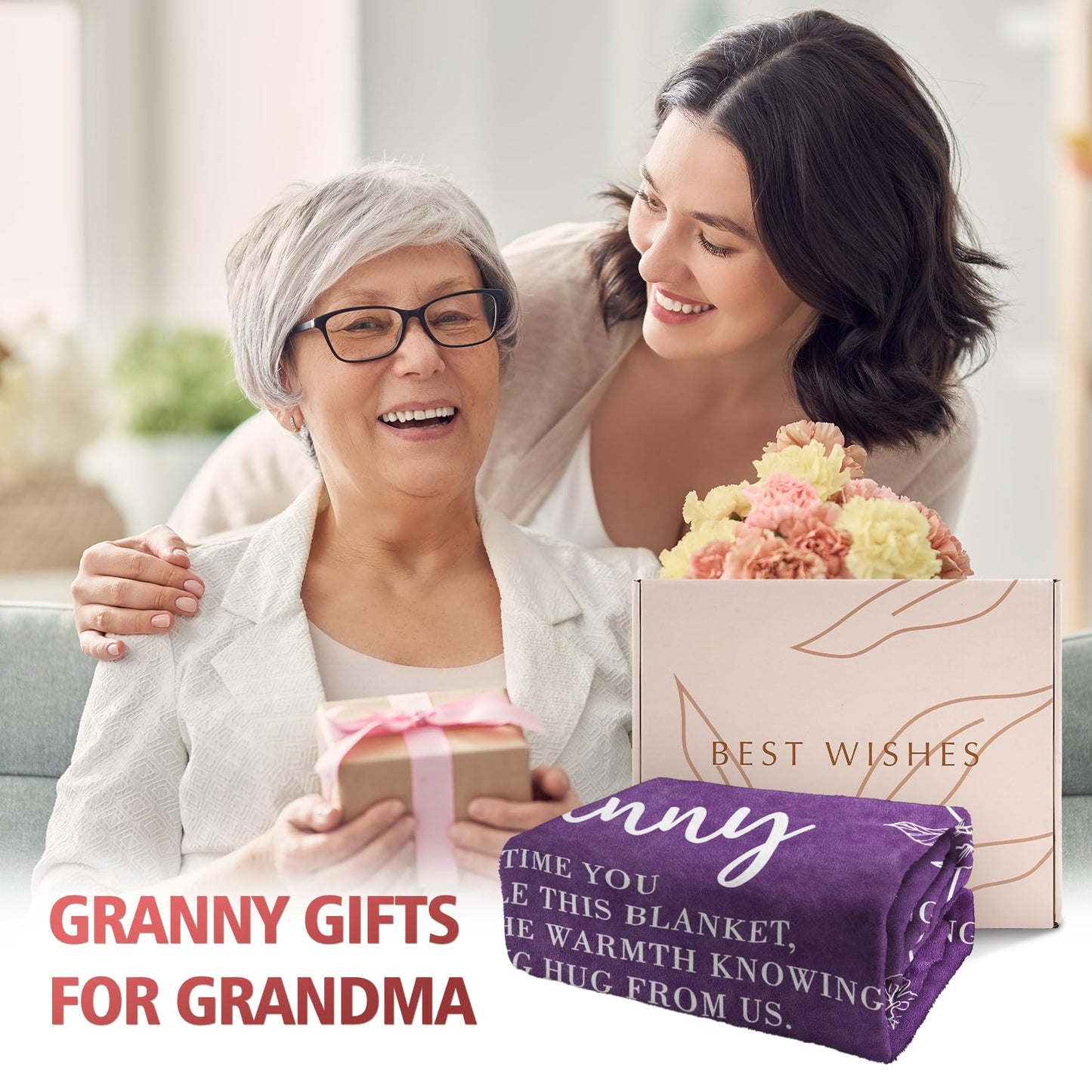 Granny Gifts, Gifts for Granny, Granny Birthday Gift from Grandkids, to My Granny Grandma Throw Blanket 50" x 60", Purple