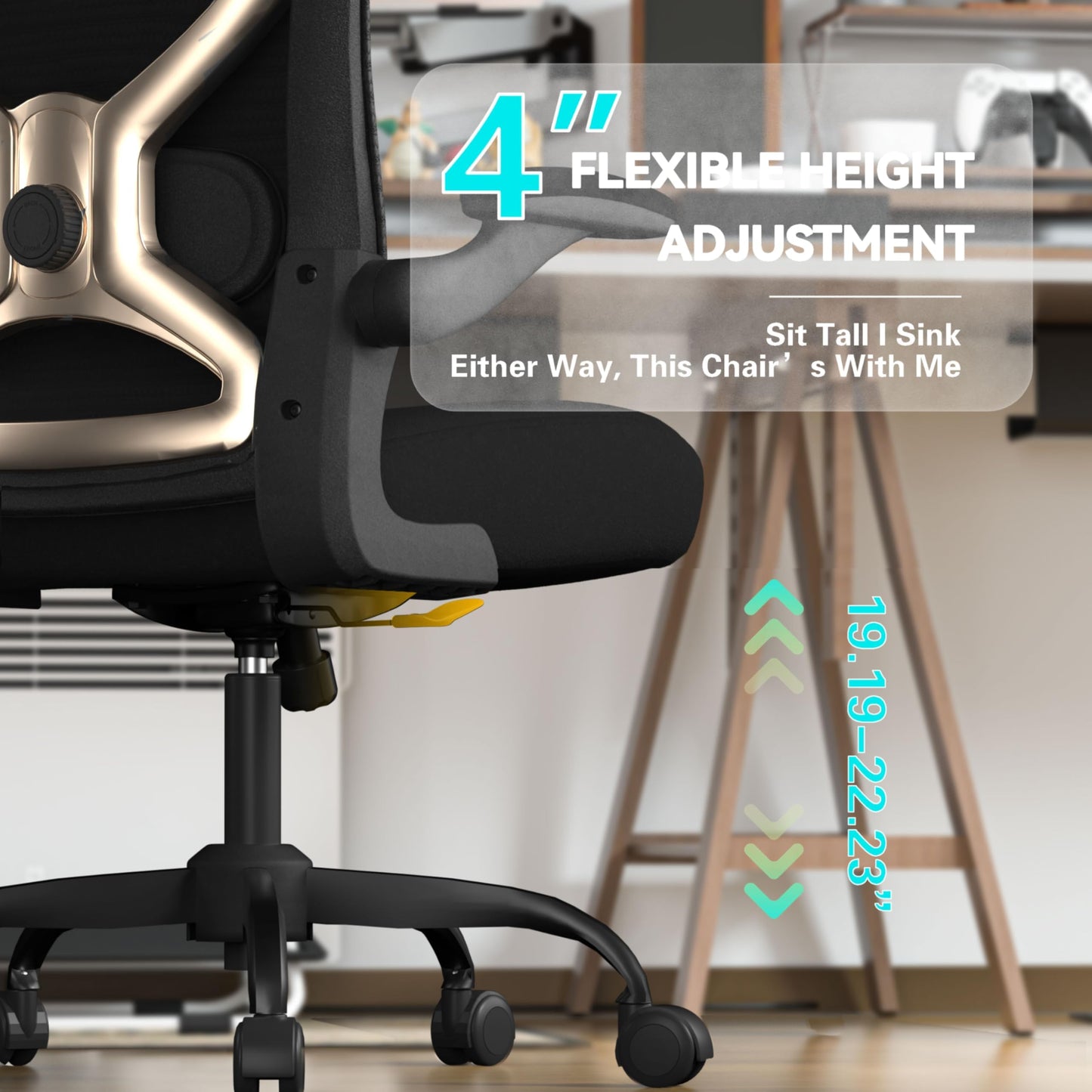 CASASIO Office Desk Chair with Ergonomic Lumbar Support, Extra-Thick Seat Cushion, Flip-up Arms, Breathable Mesh Back, Computer Task Chair for Home Office