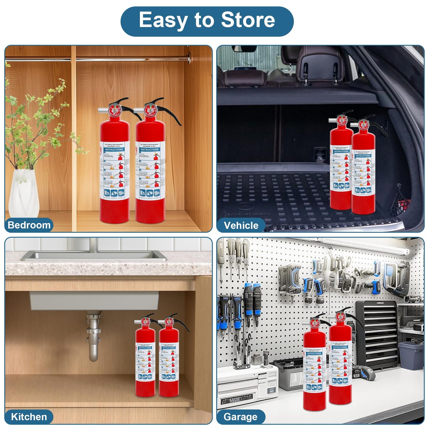 2 Pack ABC Dry Chemical Fire Extinguishers, 2.5 lb 1A:10B:C Rating for Home, Car, Boat, Quick Release Handle, Compact & Portable Dry Powder Extinguisher