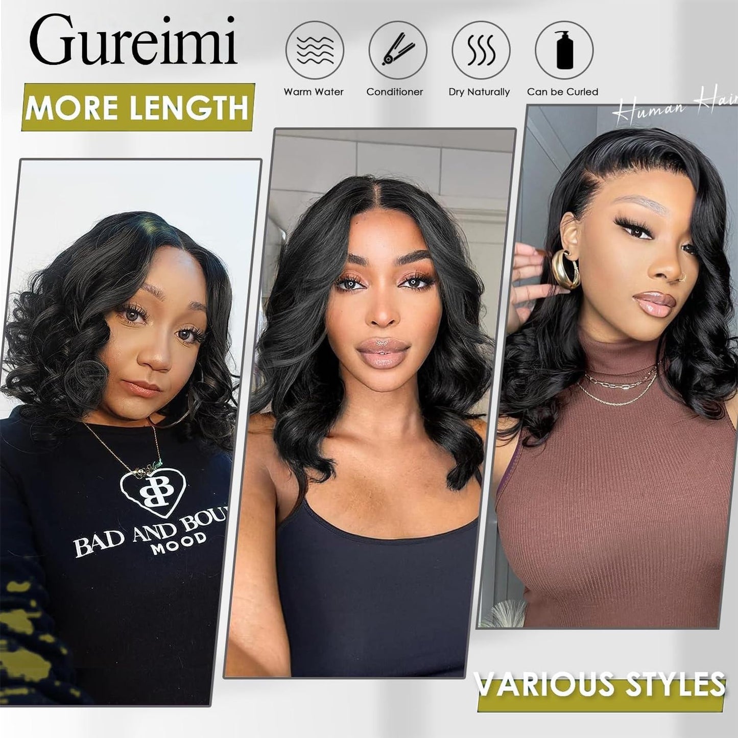 Gureimi 14 Inch Bob Wig Human Hair Short 13x6 Lace Front Wigs Human Hair 200 Density HD Lace Frontal Wigs Human Hair Short Body