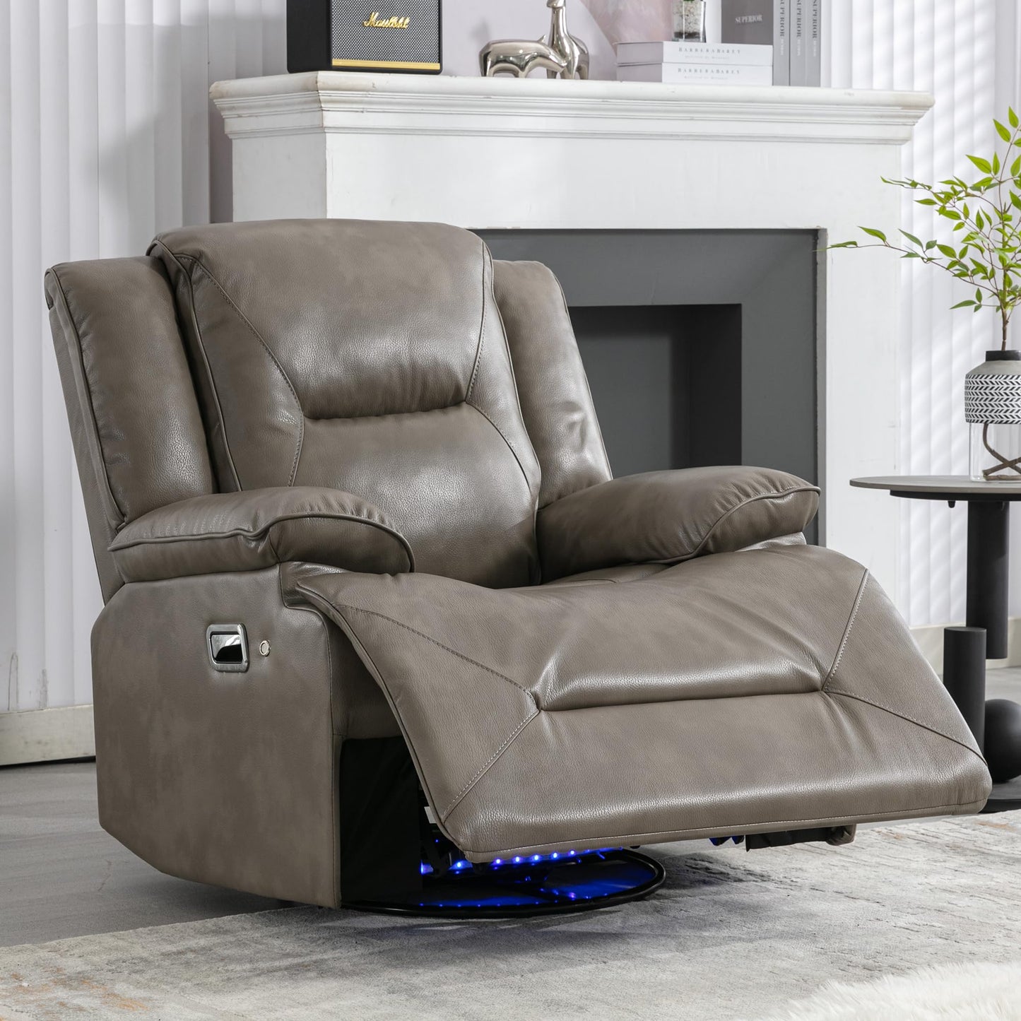 Merax 1 Seater 360° Swivel and Rocking Home Theater Recliner Manual Chair with a LED Light Strip for Living Room,Bedroom