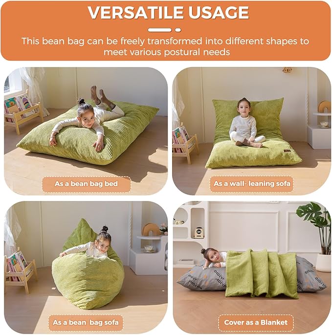 MAXYOYO 3 in 1 Kids Bean Bag Chair Bed, Convertible Chair Folds from Bean Bag to Lounger, Child Floor Sofa for Gaming, Reading, Floor Mattress with High-Density Foam Filling