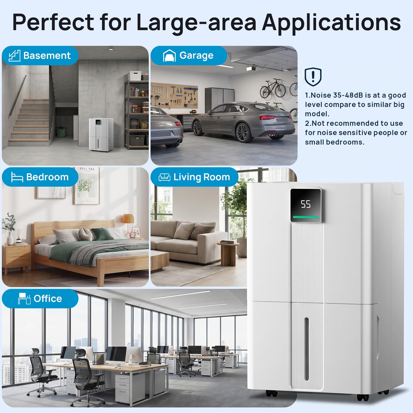 Uthfy 6000sq.ft Large Dehumidifier for Basement, Max 100 Pints Dehumidifiers with Drain Hose, 5.5Gal Detachable Water Tank, 2 LED & 3 Colors Display, Child Lock, Wheels&Handle for Whose House, Bedroom