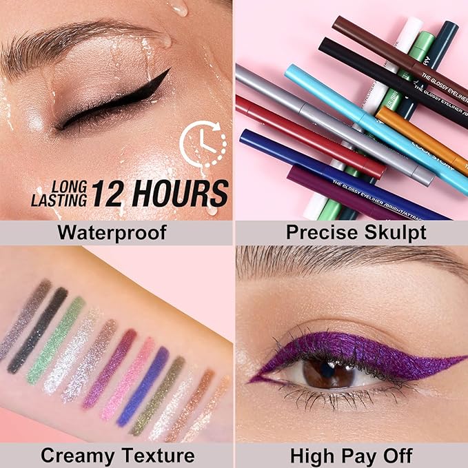 Gold Eyeliner Waterproof Retractable Gold Glitter Eyeliner Pencil Smudge-proof Long Lasting Hypoallergenic (02# gold shimmer)