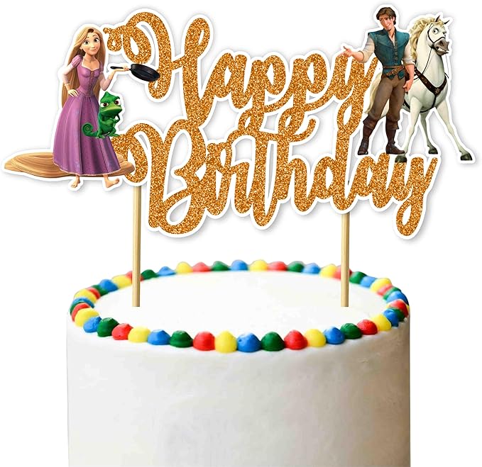 Rapunzl Happy Birthday Cake Topper – Princess Themed Birthday Cake Decoration for Girls – Magical Fairytale Party Supplies...