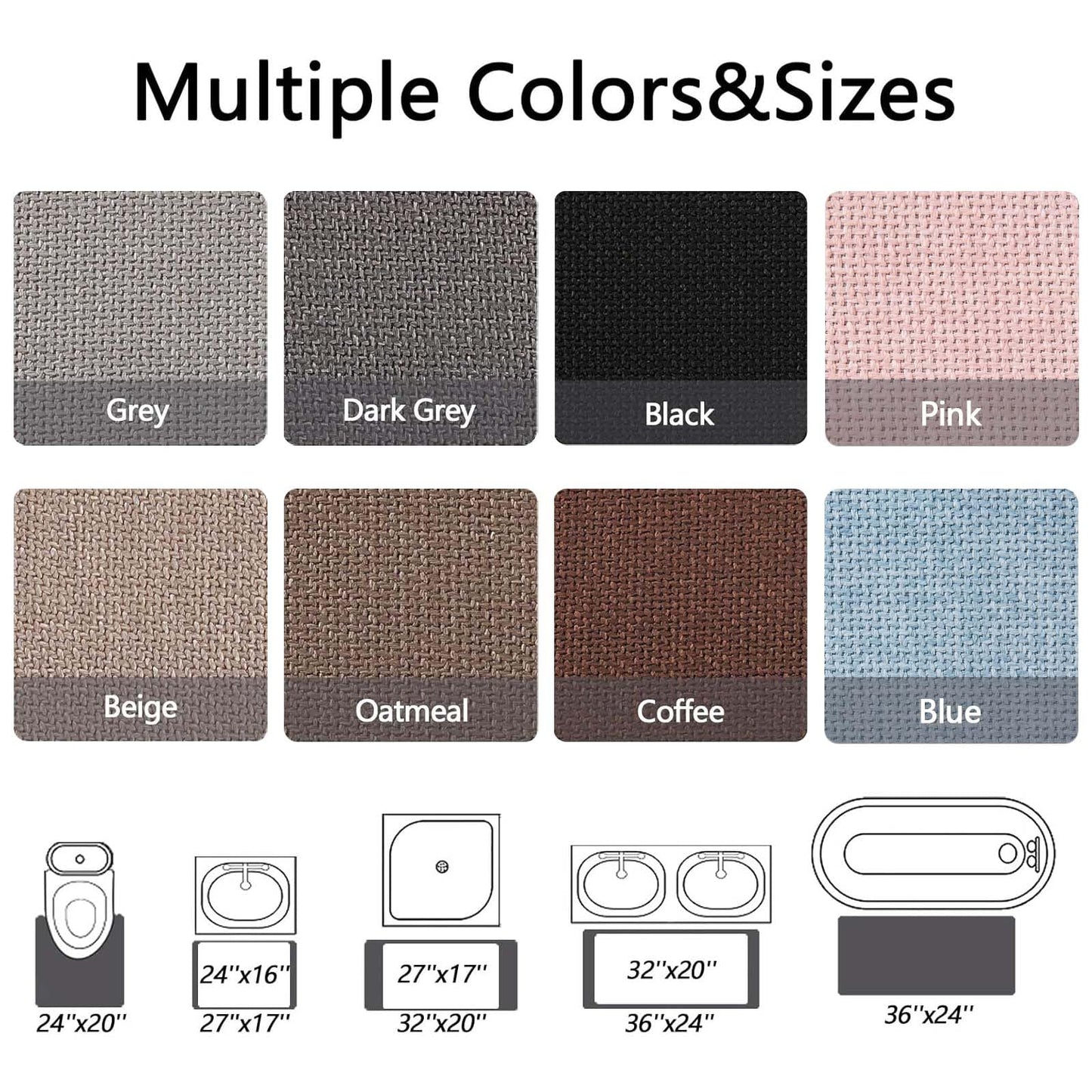 Bathroom Rugs, Bath Mats for Bathroom Non Slip Washable, Quick Dry, Water Absorbing, Fits Under Door, Ultra Thin, Rubber Backing, Low Pile, Cozy Cloth Cotton, Ideal for Shower, Sink-Grey 24''x16''