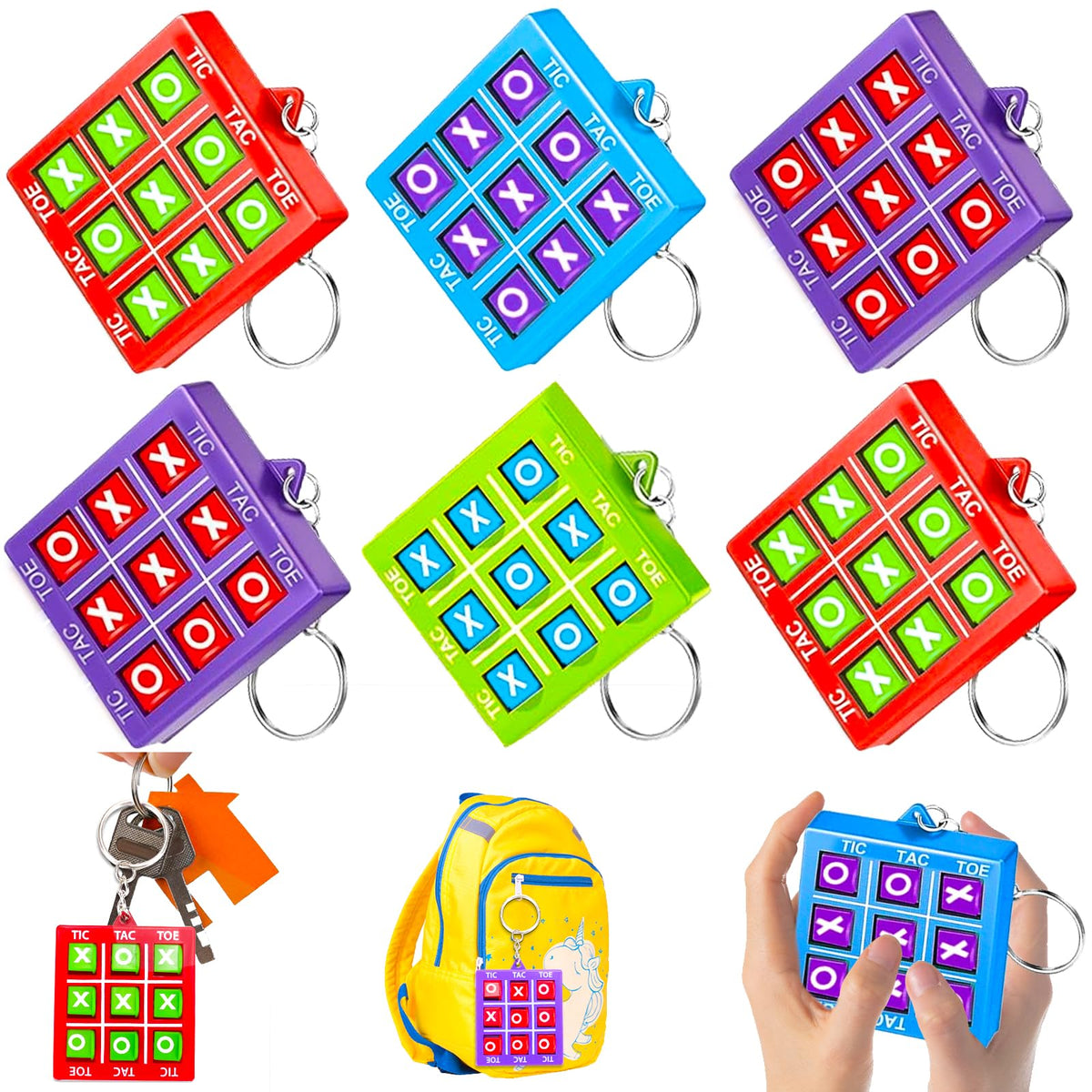 Party Favors for Kids 8-12 4-8 ,16 Pack Tic Tac Toe Game Keychain Fidget Bulk Back to School Student Gifts Classroom Treasure Box Toys Prizes Goodie Bag Stuffers Pinata Fillers Birthday Return Gifts