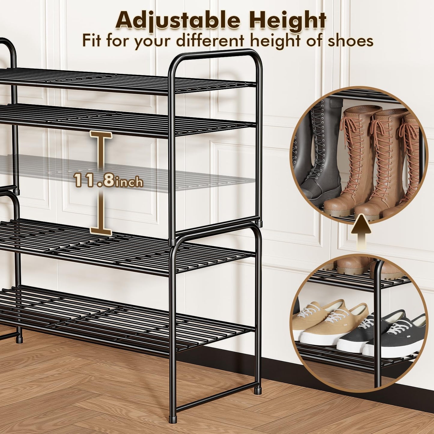 SUFAUY 2-Tier 33" Wide Shoe Rack, Closet Metal Shoe Rack Organizer Heavy Duty, Stackable, Black