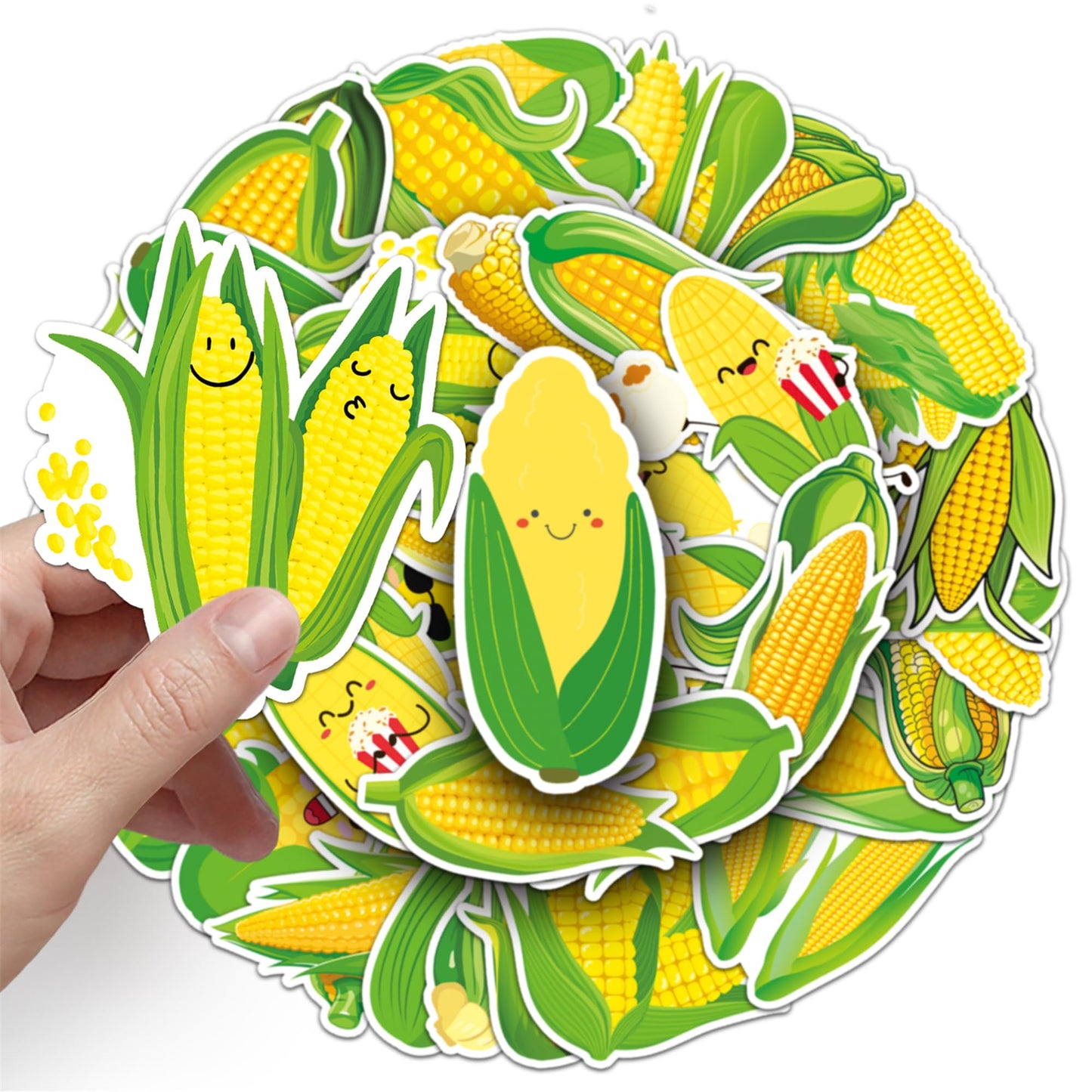 MUYINGZHUO Corn Stickers, 50PCs Pack, Cute Cartoon Vegetable Vinyl Decals & Stickers for Laptop, Hydro Flask, Water Bottle, Bumper Car, Planner Stickers for Kids, Toddlers, Teens (Corn)