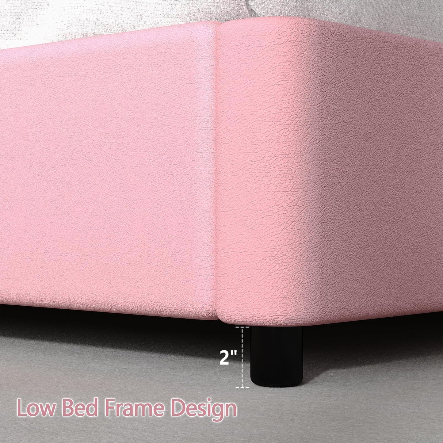 Twin Bed Frame, Upholstered Platform Bed with Cloud Headboard, Anti-Collision Soft Rounded Corners, No Box Spring Required, Easy Assembly, Pink