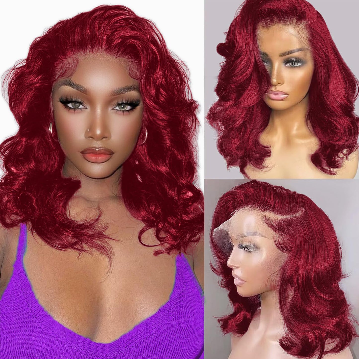 99j Burgundy Lace Front Wigs Human Hair 13x4 Bob Wig Human Hair Pre Plucked 200 Density HD Transparent Body Wave Lace Front Wigs