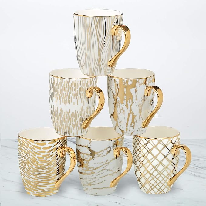 Matrix Gold Porcelain Coffee & Tea Mug Set – Premium Fine Porcelain with Elegant Gold-Plated Finish, Luxury Drinkware for ...