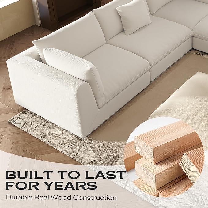 Fajiani Oversized Modular Sectional Sofa,Cloud Couch Deep Seat Sofa Cushion Covers Removable, Oversized Sectional Couches for Living Room (Loveseat-Cream White)