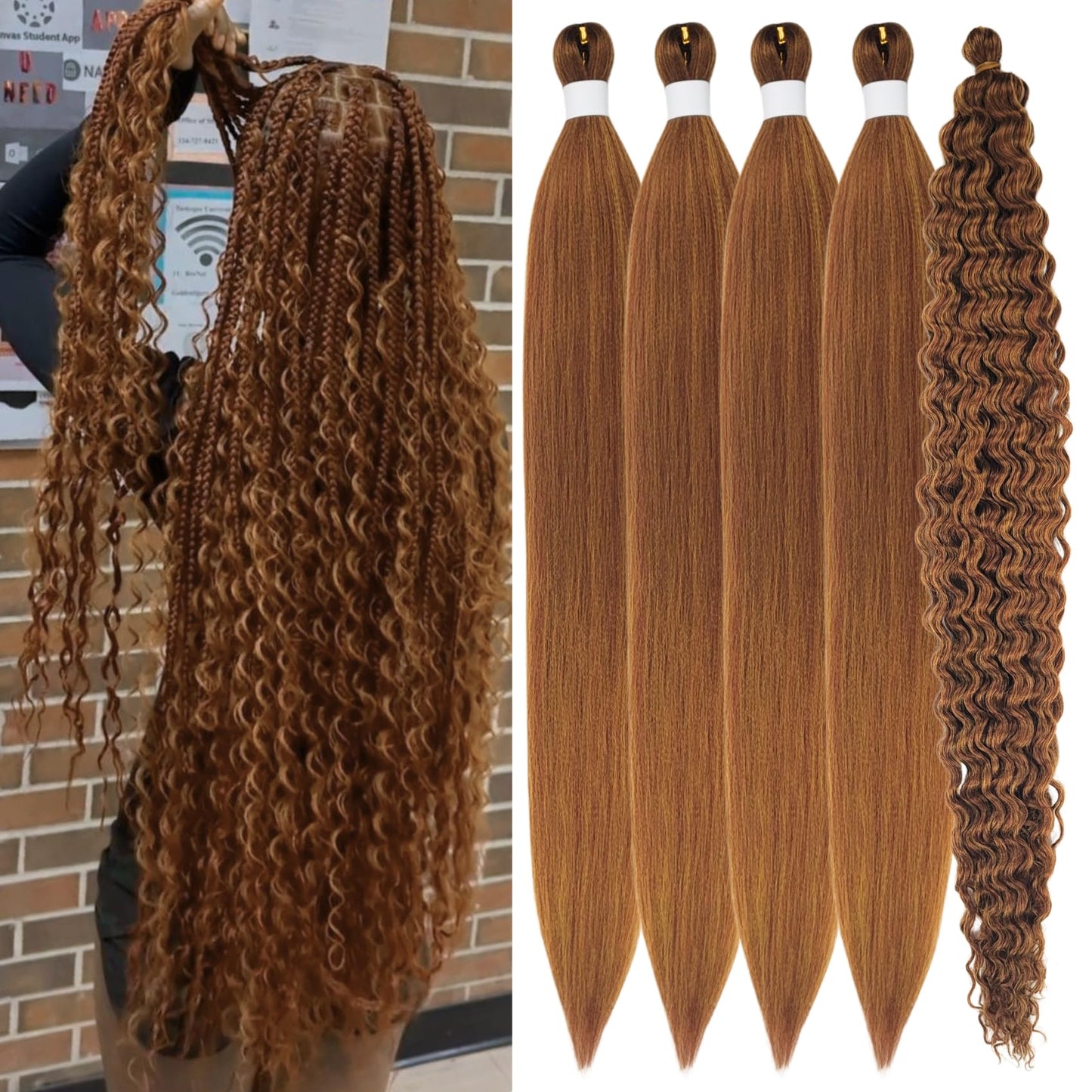 Copper Boho Braiding Hair Pre stretched Boho Hair for Braiding Curly Knotless Bohemian Braids(30 inch, Packs of 5)