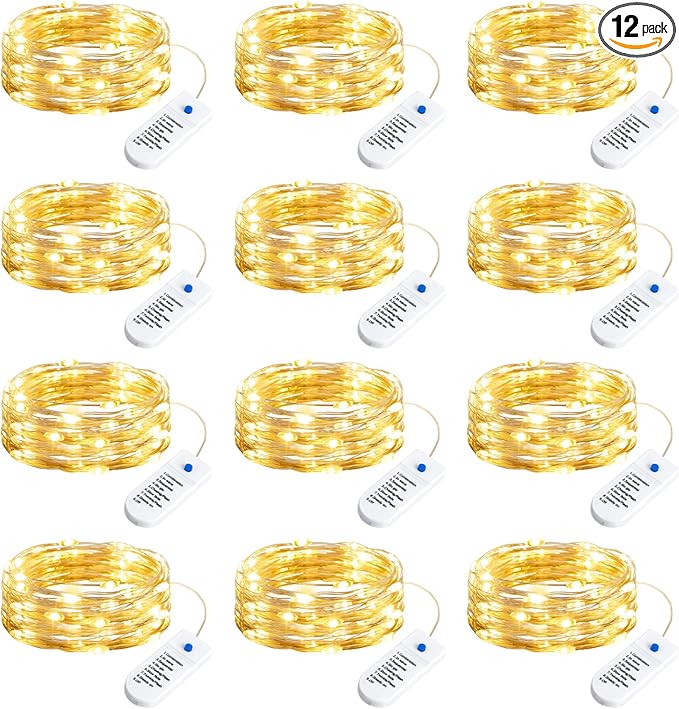 Minetom 12 Pack Fairy Lights Battery Operated String Lights, 8 Modes & Timer, 7ft 20LED Waterproof Silver Wire Twinkle Lig...