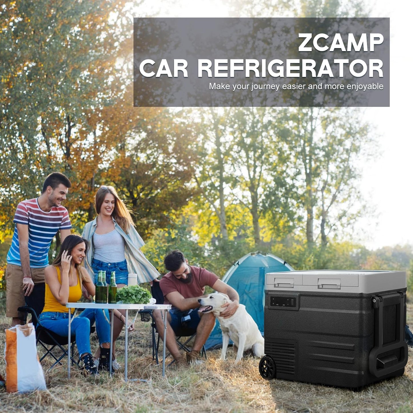 zcamp UD65 12V Car Refrigerator,Dual Zone Car Fridge with Wheels,60QT(56.7L) Electric Cooler Portable Freezer,12 Volt Refrigerator -4℉~68℉,12/24V DC 100-240V AC for Camping, Travel, Truck, RV
