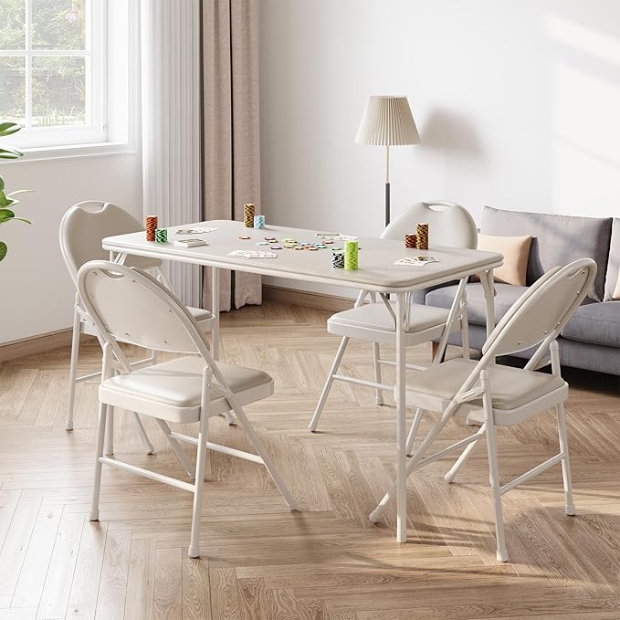 Garvee Portable Folding Table and Chairs Set with Metal Legs and Thicken Padded Cushion, No Assembly Required, for Events,...