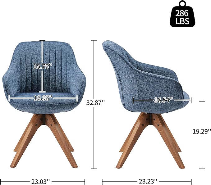 Art Leon Dining Chair, Mid Century Modern Fabric Upholstered Swivel Dining Room Chair with Wood Legs, Leisure Side Chair with Arms for Living Room, Sky Blue