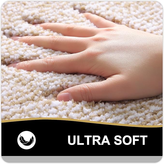 OLANLY Bathroom Rugs 44x24, Extra Soft and Absorbent Microfiber Bath Mat, Non-Slip, Machine Washable, Quick Dry Shaggy Bath Carpet, Suitable for Bathroom Floor, Tub, Shower (Runner, Beige)