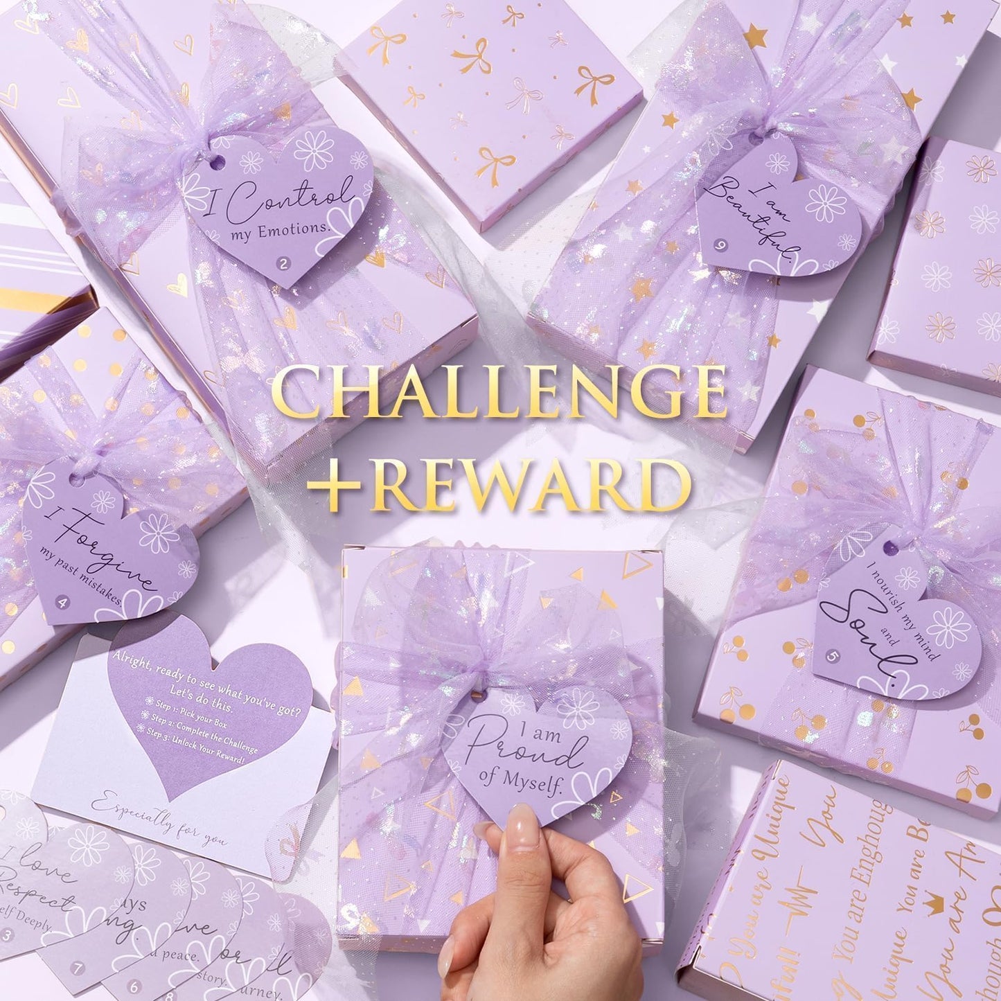 Teen Girl Gifts Trendy Stuff, 10 Positive Affirmation Cards & Empowering Challenges to Unlock 10 Wrapped Makeup Gift Set Motivational Birthday Valentines Day Gift Basket for Tween & Teenage Girls