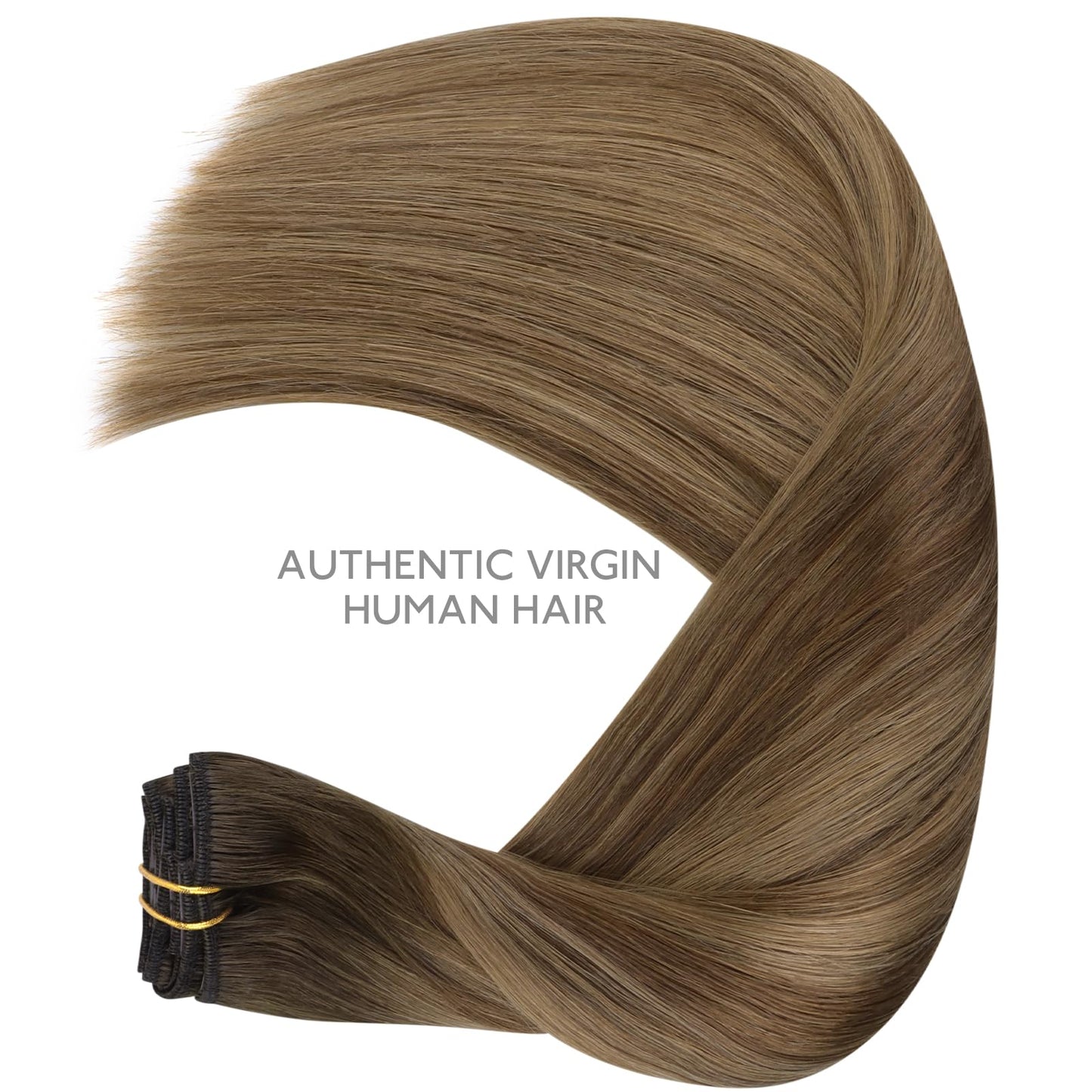 WENNALIFE Clip in Hair Extensions - Real Human Hair, 24 Inch 120g 7pcs, Light Ash Brown to Warm Chocolate Highlighted Caramel Bl