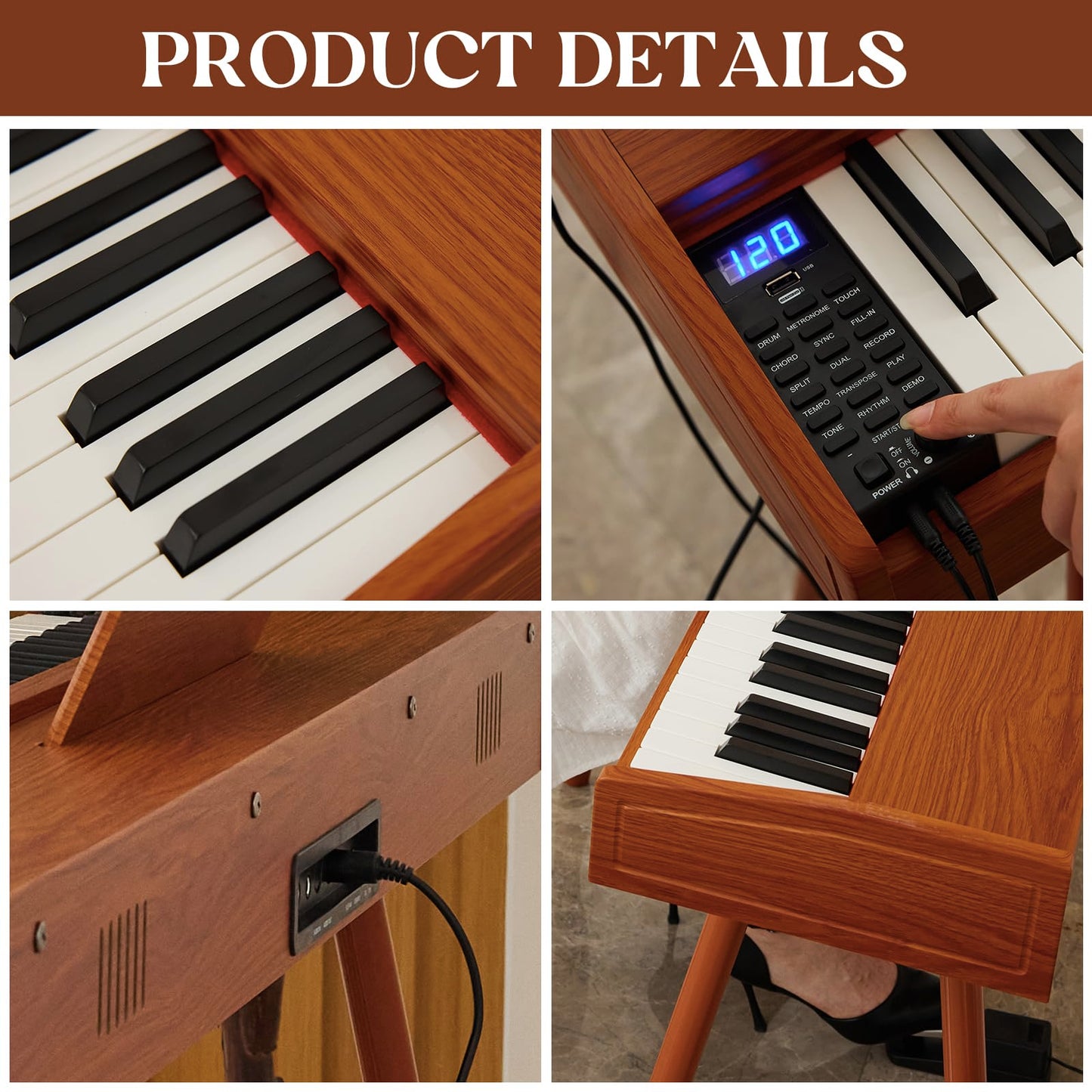 KUMENG digital Piano 88 Key Semi Weighted Keyboard,Full-size Electric Piano for Beginners,with Sheet Music Stand,Pedal,Power Adapter,Headphone Mode,USB-MIDI (KU-3506 Digital Piano with Stand)