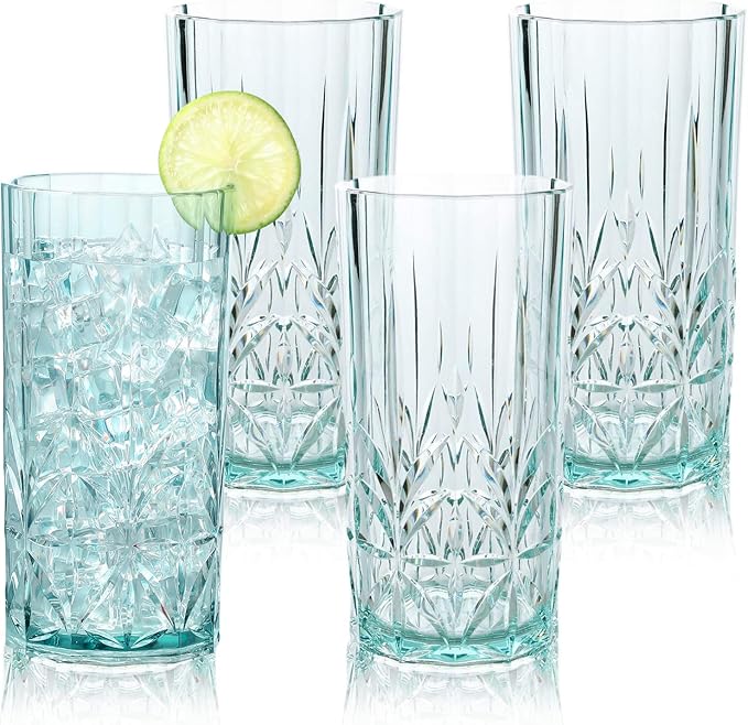 BELLAFORTE Shatterproof Tritan Plastic Tall Tumbler, Set of 4, 18oz - Myrtle Beach Drinking Glasses - Unbreakable Drinking...