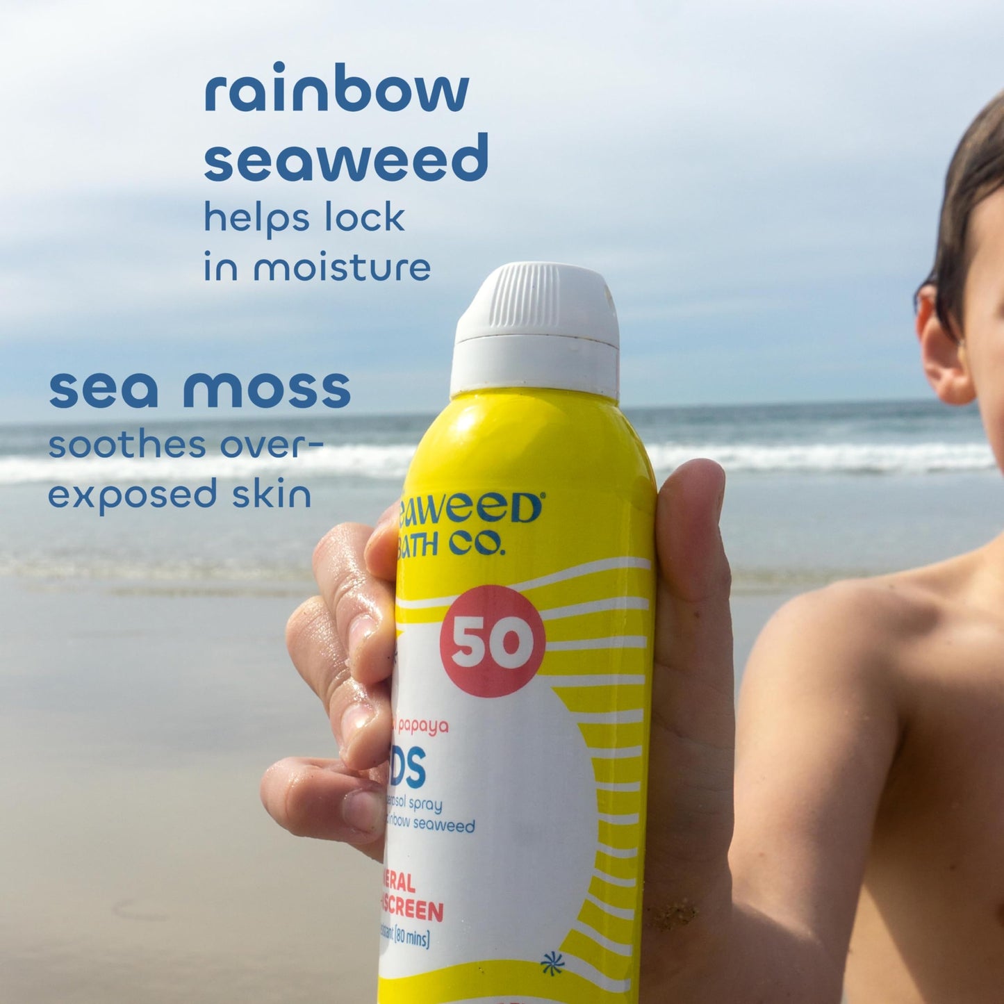Seaweed Bath Co. Kid's on the Move Mineral SPF 50 Broad Spectrum Zinc Oxide Sunscreen Spray, 6 Oz., Water Resistant, Tear Free C