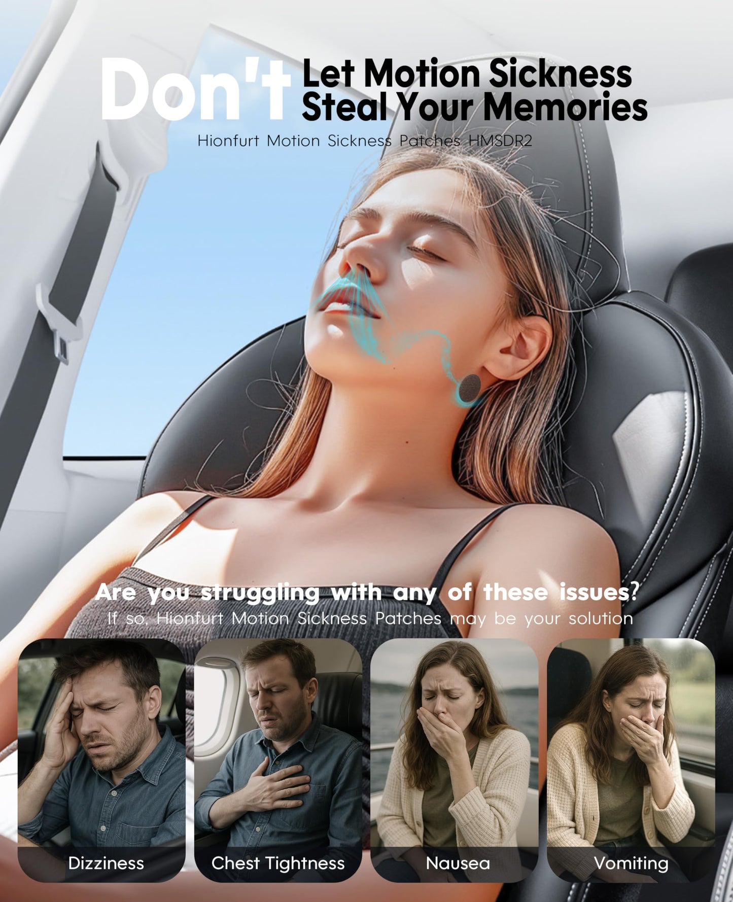 Hionfurt HMSDR2 80ct Motion Sickness Patches with Plant Essence – Lavender – Sea Sickness Patches for Cruise, Car, Airplane – Non-Drowsy, 72H Lasting