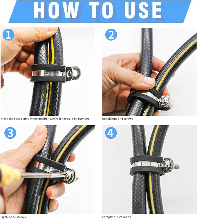 24PCS 5/8" Double Cable Clamps with updated Riveted Reinforce, 304 Stainless Steel Rubber Cushioned Insulated Loop Pipe Metal Wire Clamps
