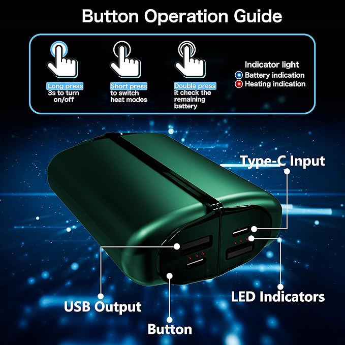 Hand Warmers Rechargeable 2 Pack,10000mAh Split-Magnetic Electric AI Handwarmer Power Bank,3 Levels, Camping,Hunting in Winter