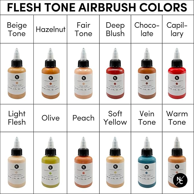 Narrative Cosmetics Flesh Tone Alcohol Airbrush Paints - 2 fl oz, Skin Safe, Quick Dry, Waterproof, Sweatproof, Transferproof Liquid Makeup for Tattoo Cover-Up, Bodypainting, FX Makeup - Olive